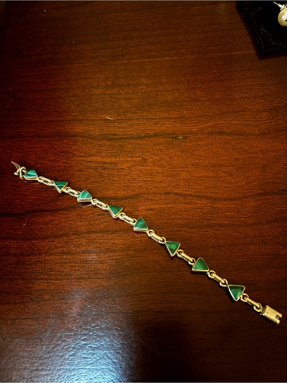 Gold-Tone Bracelet with Green Triangle Accents - Women Jewelry